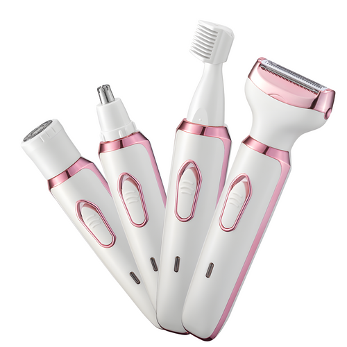 Avelune 4-in-1 shaver shown with interchangeable heads