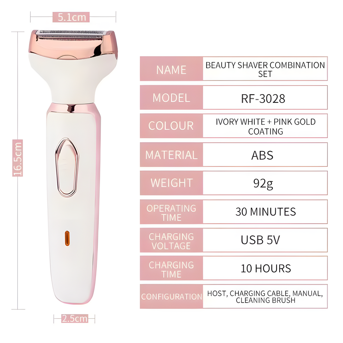 Avelune 4-in-1 shaver dimensions and product specifications